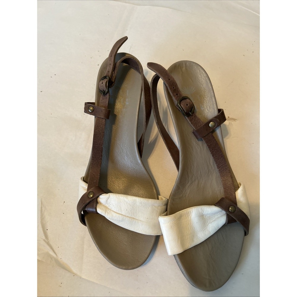 Lili Mill Womens Leather Wedge Sandals Cream Brown Made in Italy Size 40